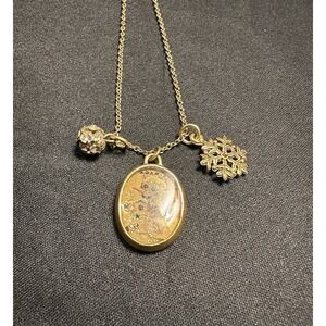 Maximal Art Snowman, Snowflake, & Ball Pendant, Necklace Gold Tone 16 Inch Chain